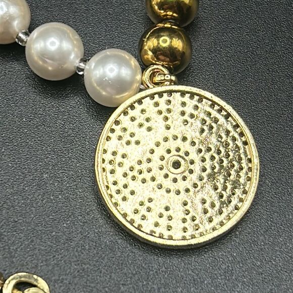 BOGO Free Jewelry..Eye Candy LA Gold Bead Faux Pearl Evil Eye Pendant Necklace - Picture 10 of 10